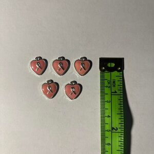 Pink Ribbon Heart Charms Lot of 5 Breast Cancer Awareness Craft Jewelry Pendants